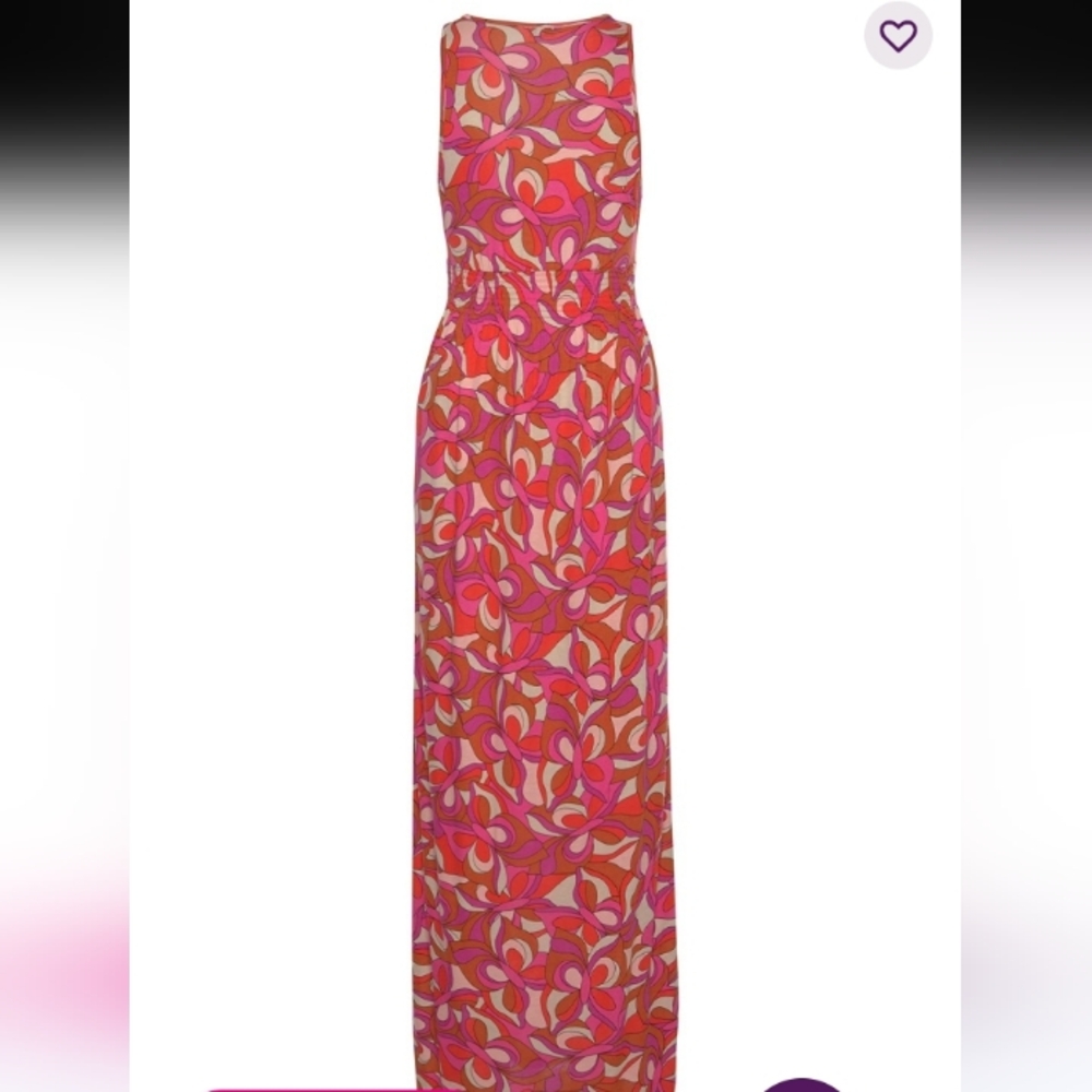 Venus Vibrant Pink Floral Jersey Knit Smocked Waist Maxi Dress Size 1X NWOT - Picture 6 of 8